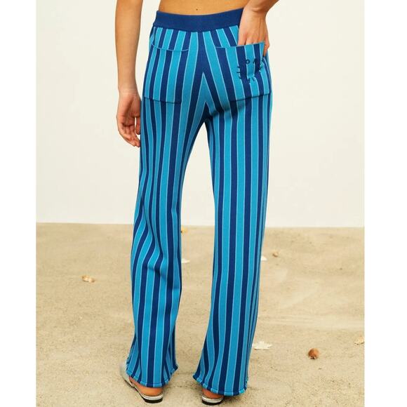 Simon Miller Jabber Pants High Rise Flat Front Wide Leg Trousers Blue Stripe M - Picture 3 of 10
